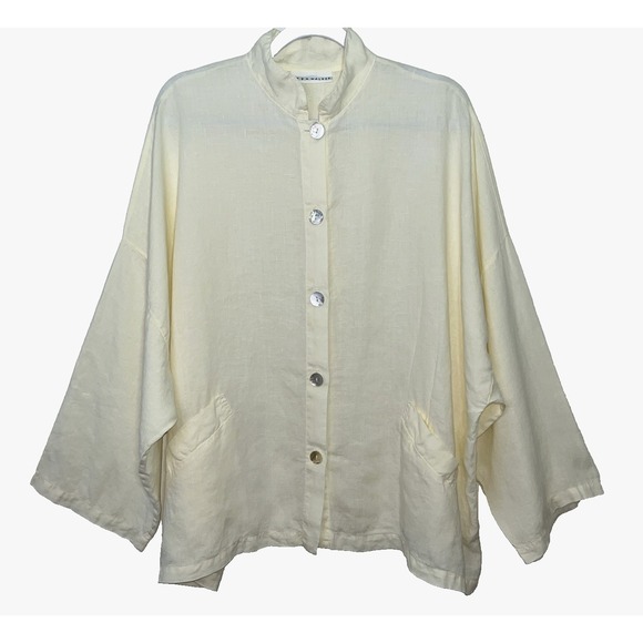 Bryn Walker 100% Linen Danuta Shirt Jacket Button Up  Women M Yellow Lagenlook - Picture 1 of 6
